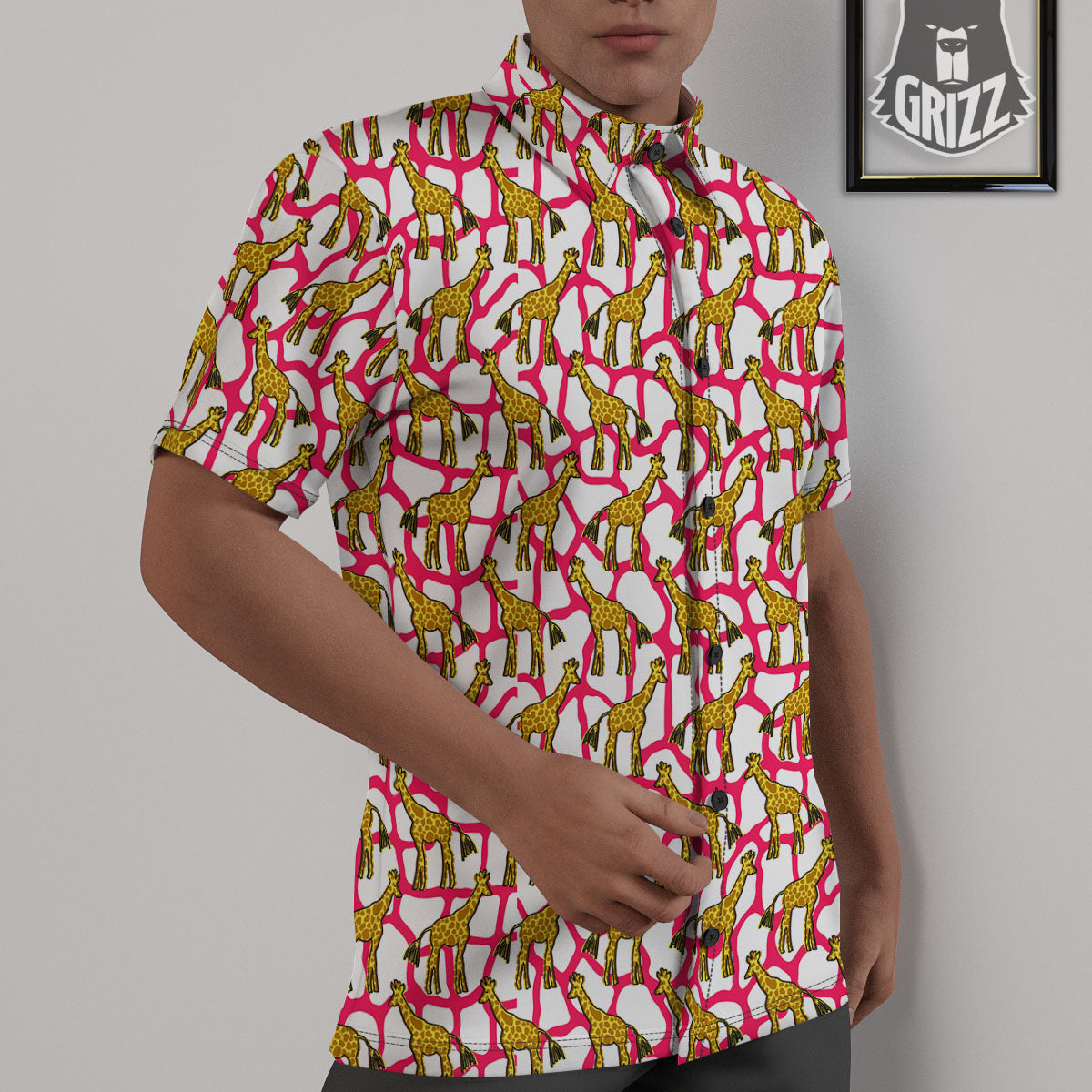 Giraffe Yellow And Pink Print Pattern Untucked Shirts-grizzshop