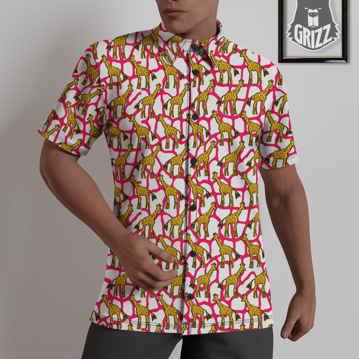 Giraffe Yellow And Pink Print Pattern Untucked Shirts-grizzshop
