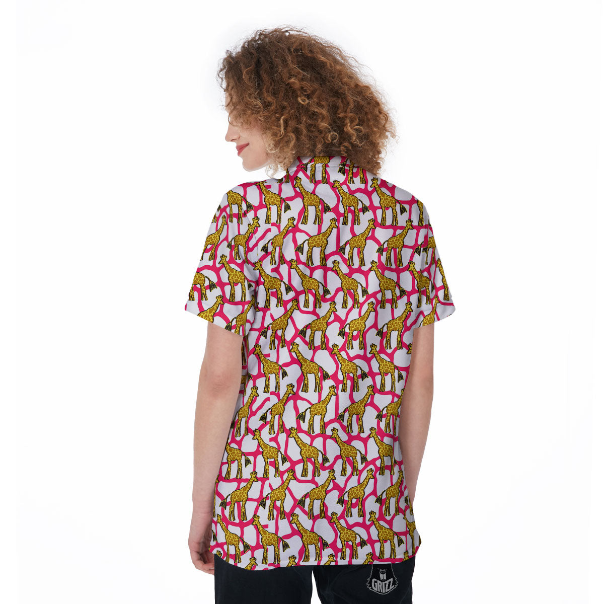 Giraffe Yellow And Pink Print Pattern Women's Golf Shirts-grizzshop
