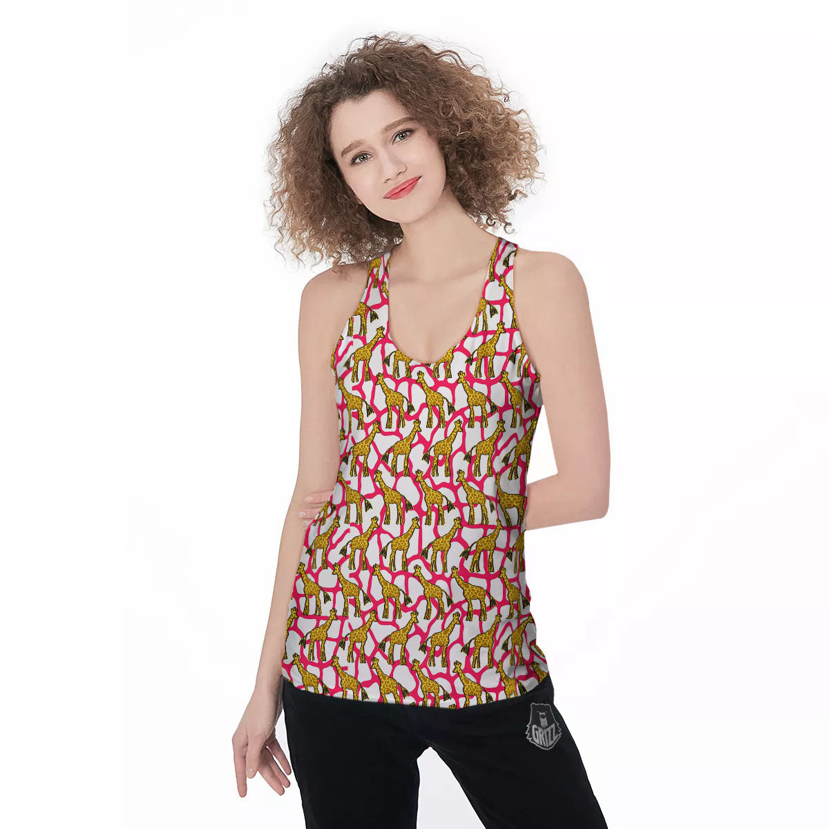 Giraffe Yellow And Pink Print Pattern Women's Racerback Tank Top-grizzshop