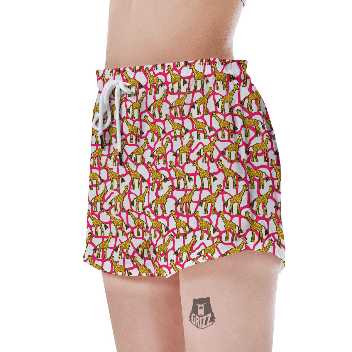 Giraffe Yellow And Pink Print Pattern Women's Shorts-grizzshop