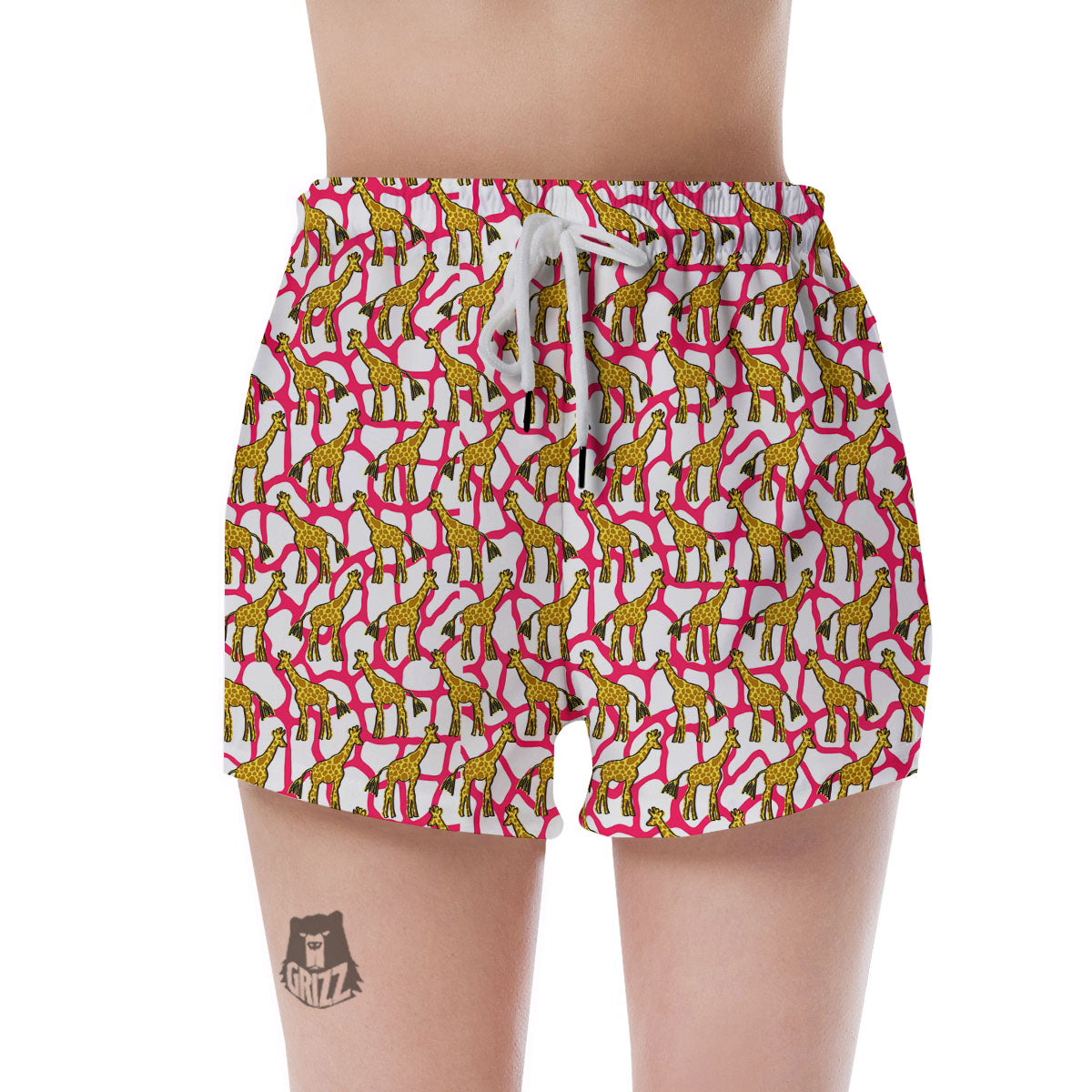 Giraffe Yellow And Pink Print Pattern Women's Shorts-grizzshop