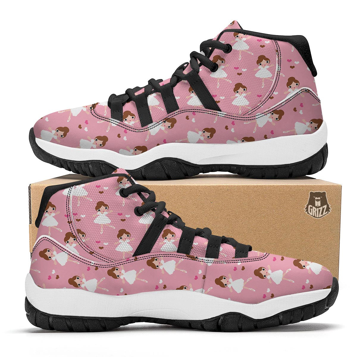 Girl Ballet Pattern Print Black Bball Shoes-grizzshop
