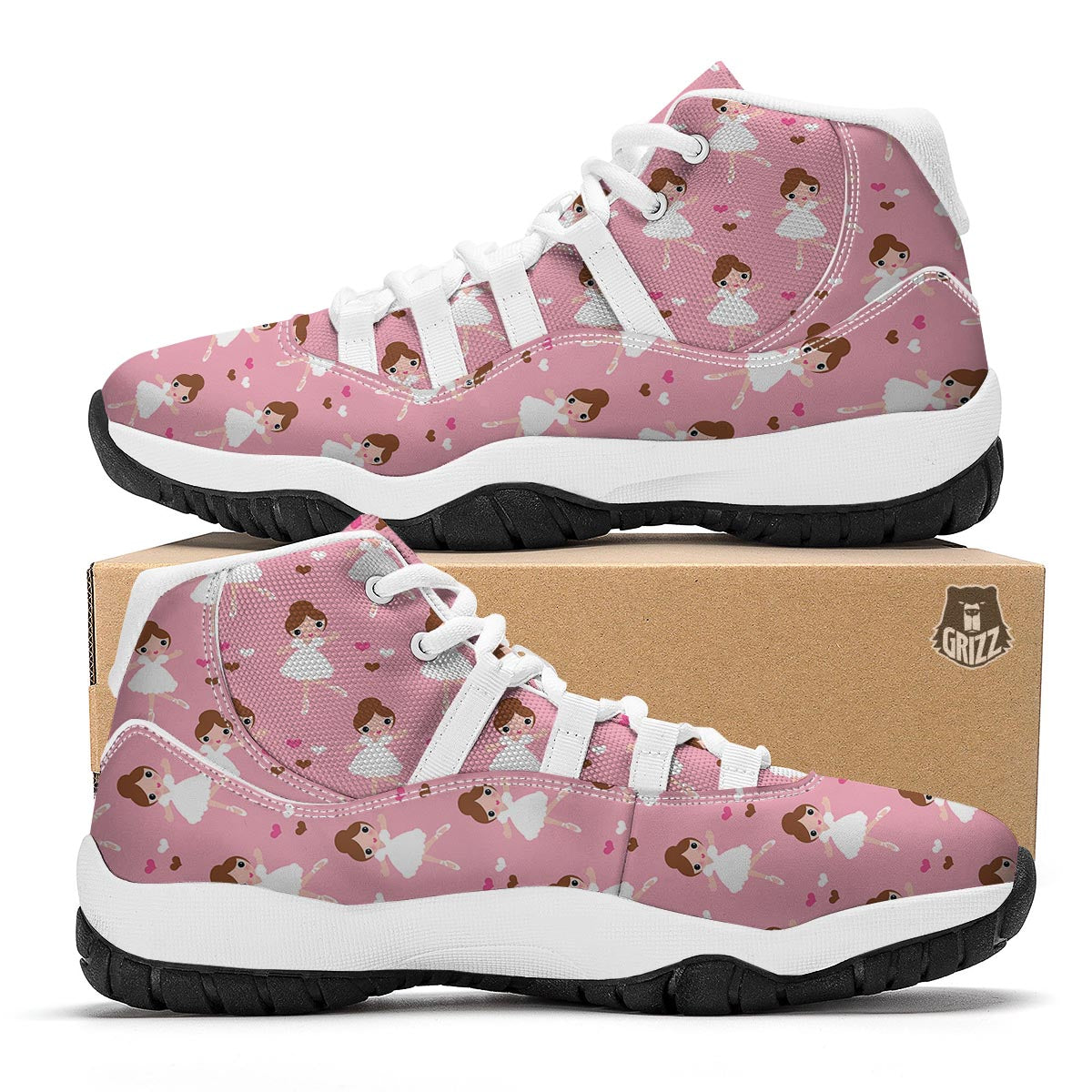 Girl Ballet Pattern Print White Bball Shoes-grizzshop