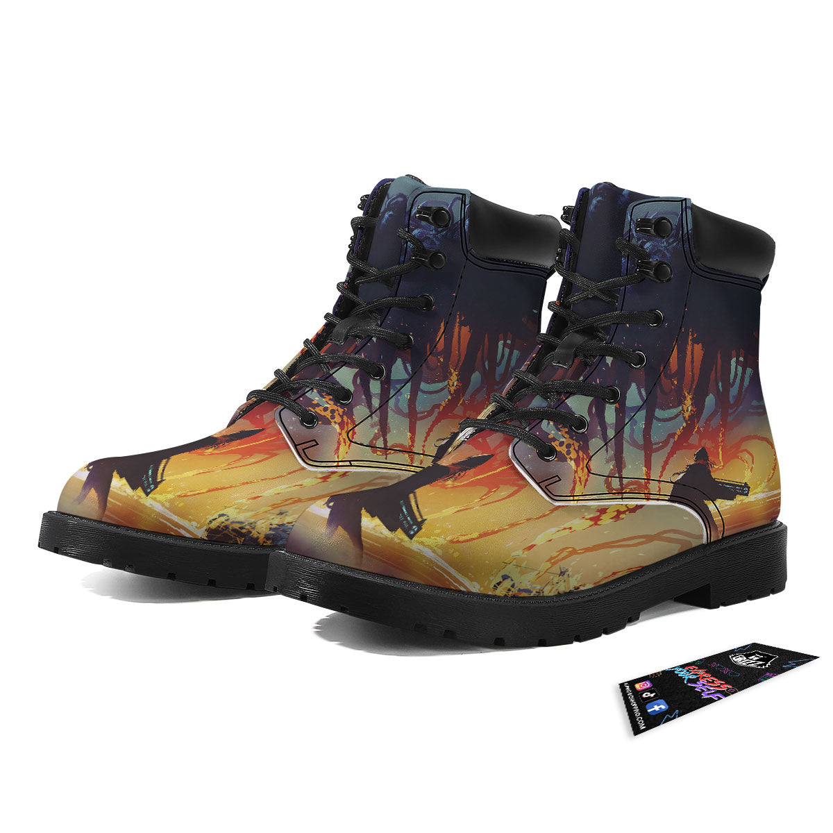 Girl Fight With Alien Octopus Monster Print Boots-grizzshop
