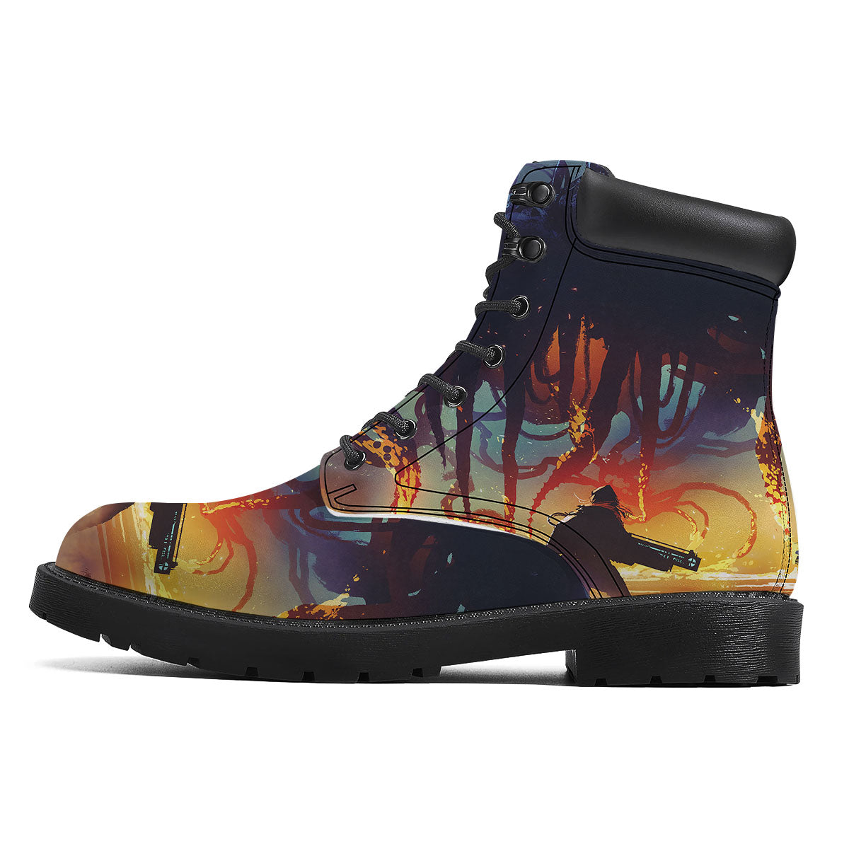 Girl Fight With Alien Octopus Monster Print Boots-grizzshop