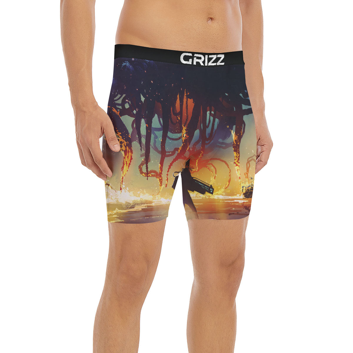 Girl Fight With Alien Octopus Monster Print Boxer Briefs-grizzshop
