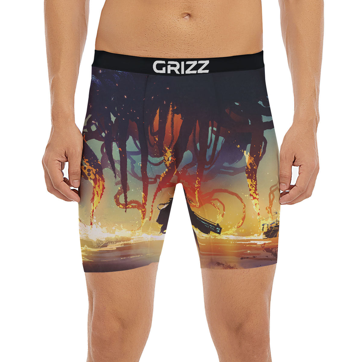 Girl Fight With Alien Octopus Monster Print Boxer Briefs-grizzshop