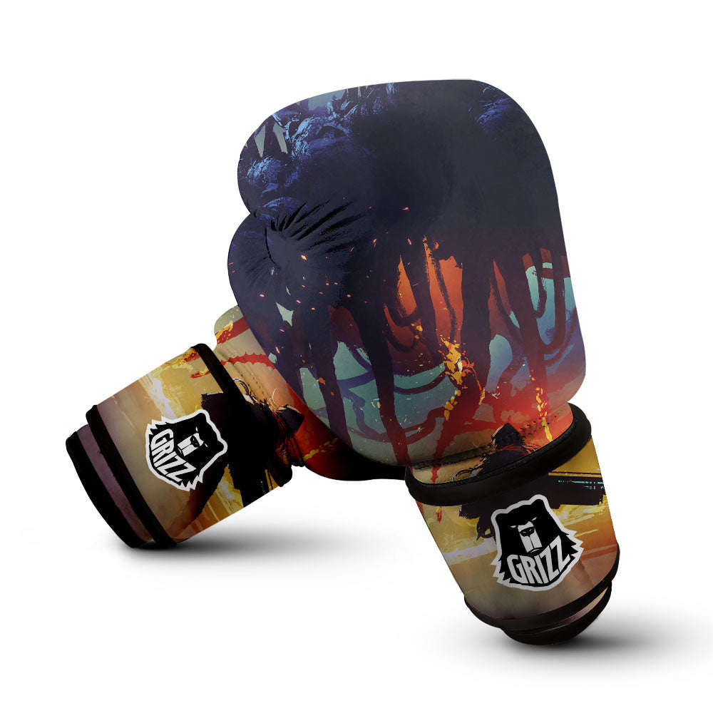 Girl Fight With Alien Octopus Monster Print Boxing Gloves-grizzshop