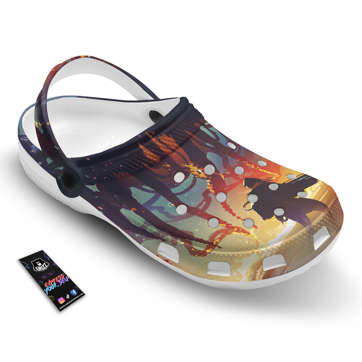 Girl Fight With Alien Octopus Monster Print Clog-grizzshop