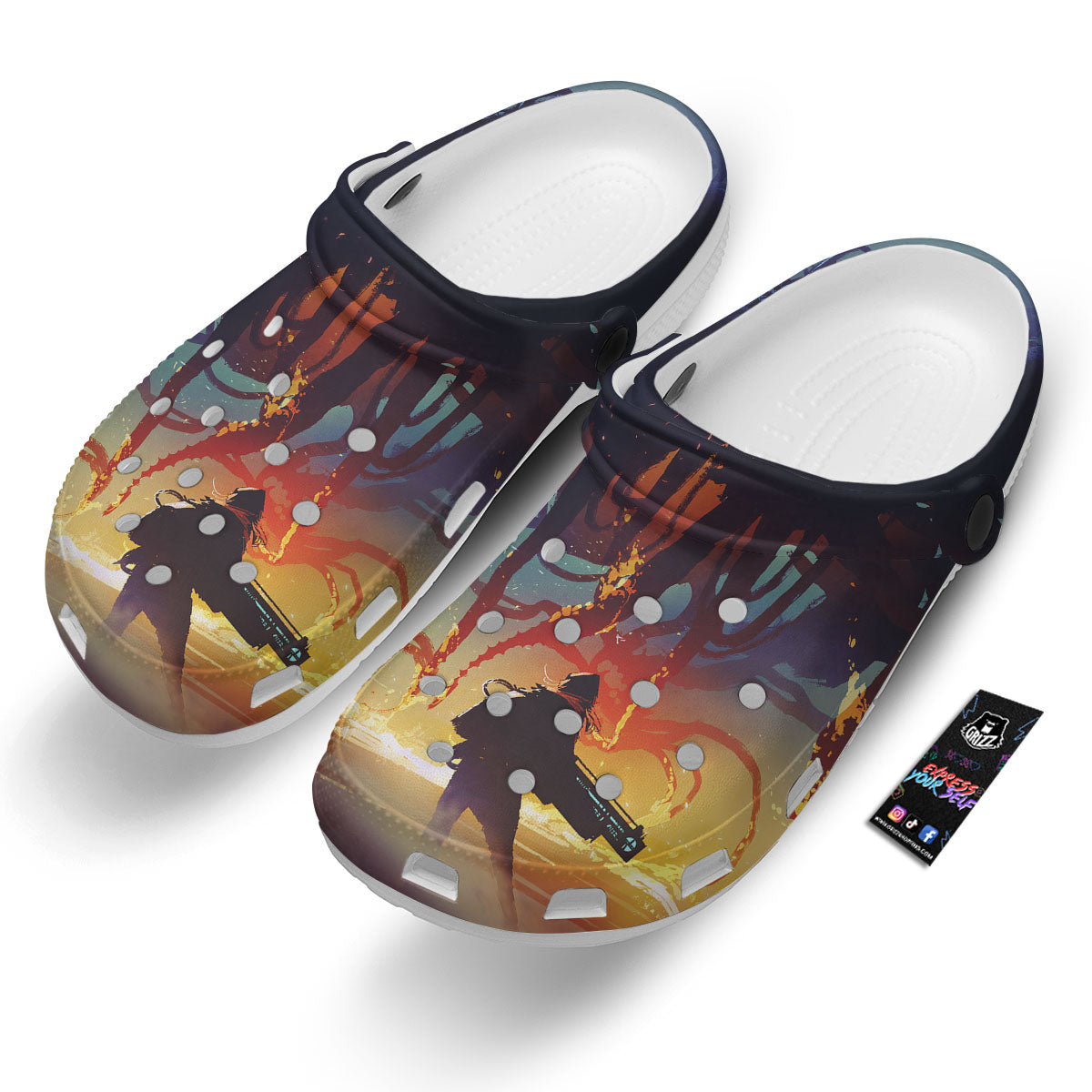 Girl Fight With Alien Octopus Monster Print Clog-grizzshop