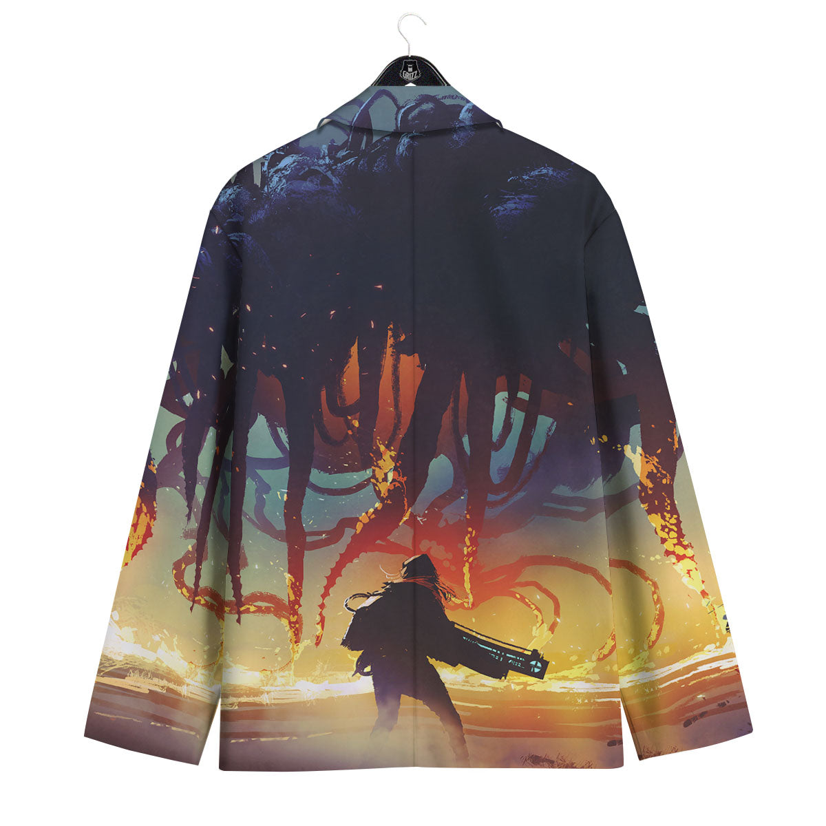 Girl Fight With Alien Octopus Monster Print Men's Sport Coat-grizzshop