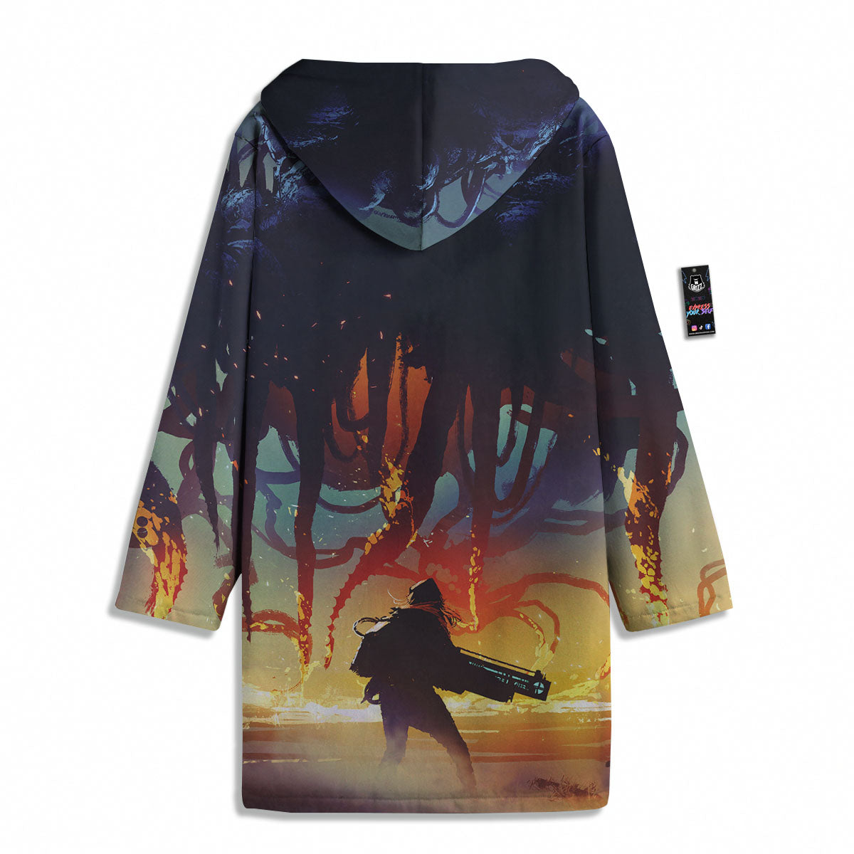Girl Fight With Alien Octopus Monster Print Men's Windbreaker Jacket-grizzshop