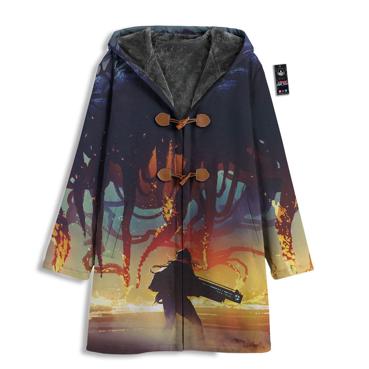 Girl Fight With Alien Octopus Monster Print Men's Windbreaker Jacket-grizzshop
