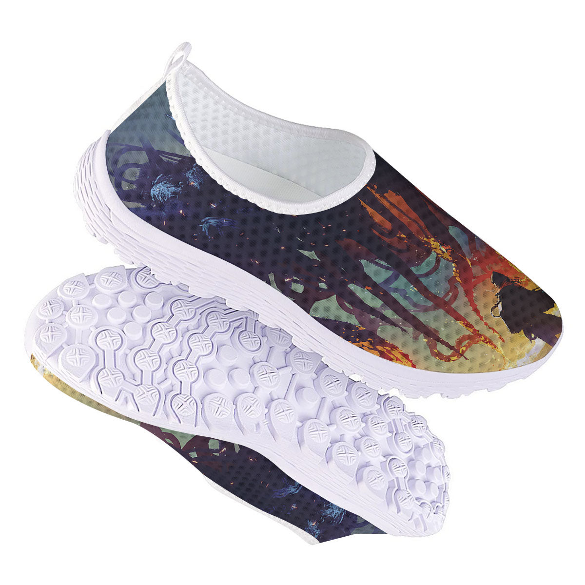 Girl Fight With Alien Octopus Monster Print Nurse Shoes-grizzshop
