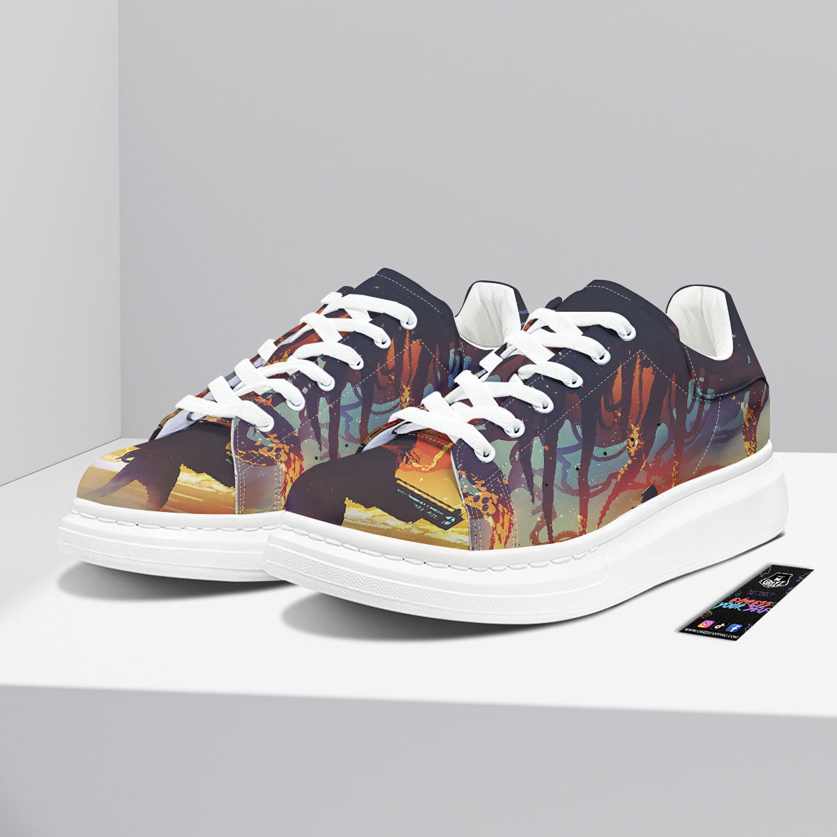 Girl Fight With Alien Octopus Monster Print Platform Shoes-grizzshop