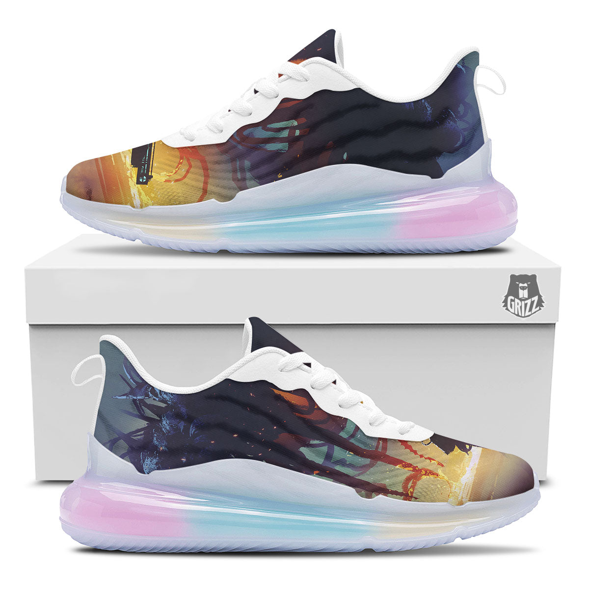 Girl Fight With Alien Octopus Monster Print Running Sneakers-grizzshop
