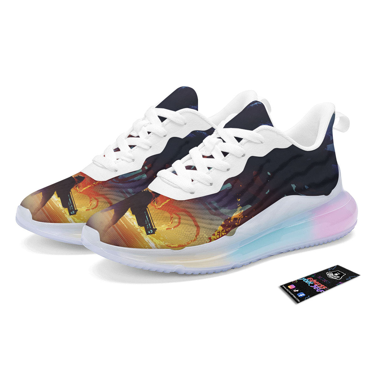 Girl Fight With Alien Octopus Monster Print Running Sneakers-grizzshop