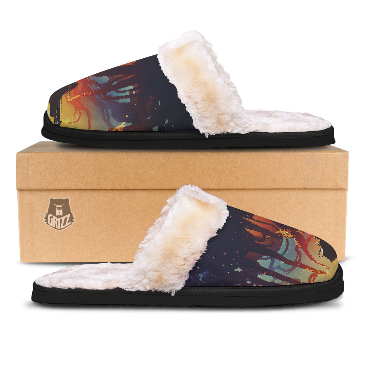 Girl Fight With Alien Octopus Monster Print Slippers-grizzshop