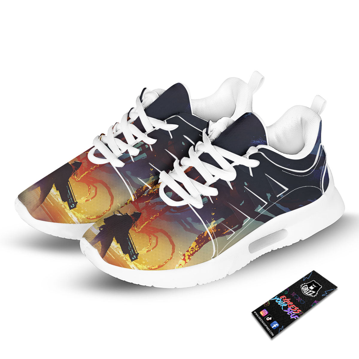 Girl Fight With Alien Octopus Monster Print Tennis Shoes-grizzshop