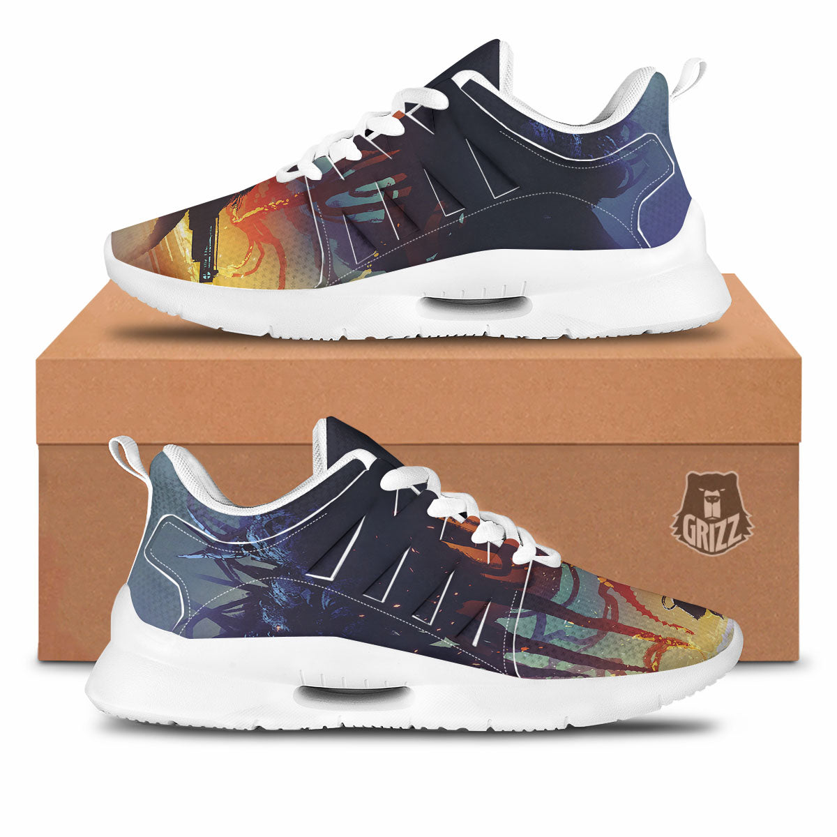 Girl Fight With Alien Octopus Monster Print Tennis Shoes-grizzshop