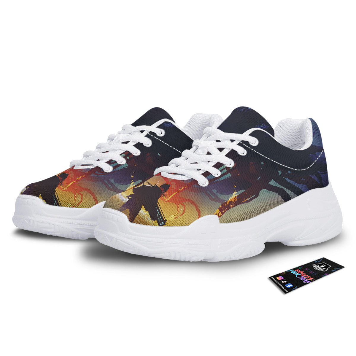 Girl Fight With Alien Octopus Monster Print White Chunky Shoes-grizzshop