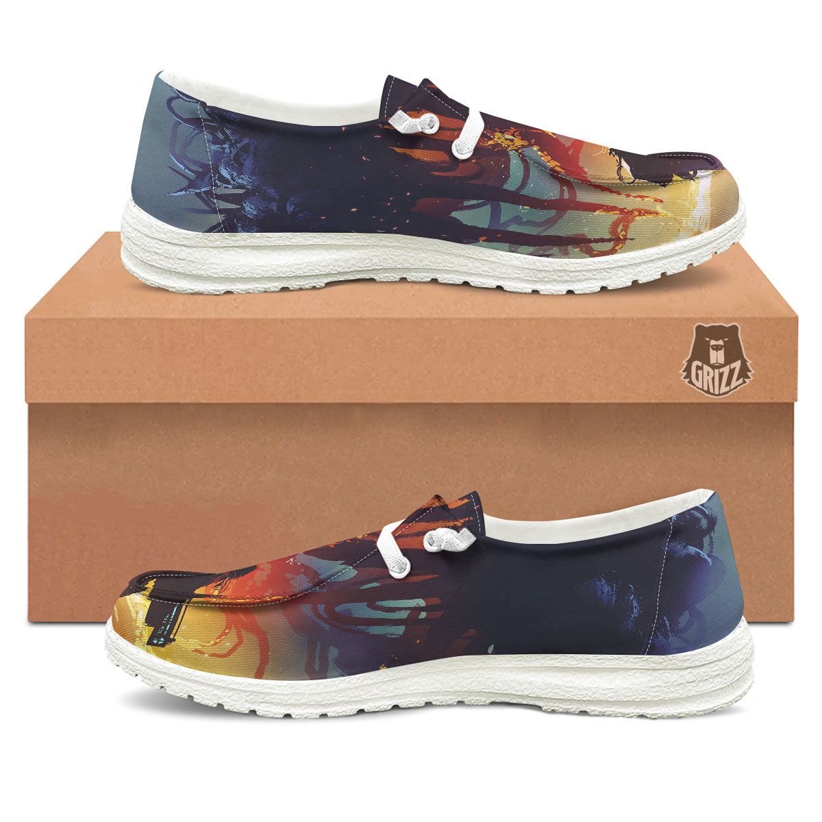 Girl Fight With Alien Octopus Monster Print White Loafers-grizzshop
