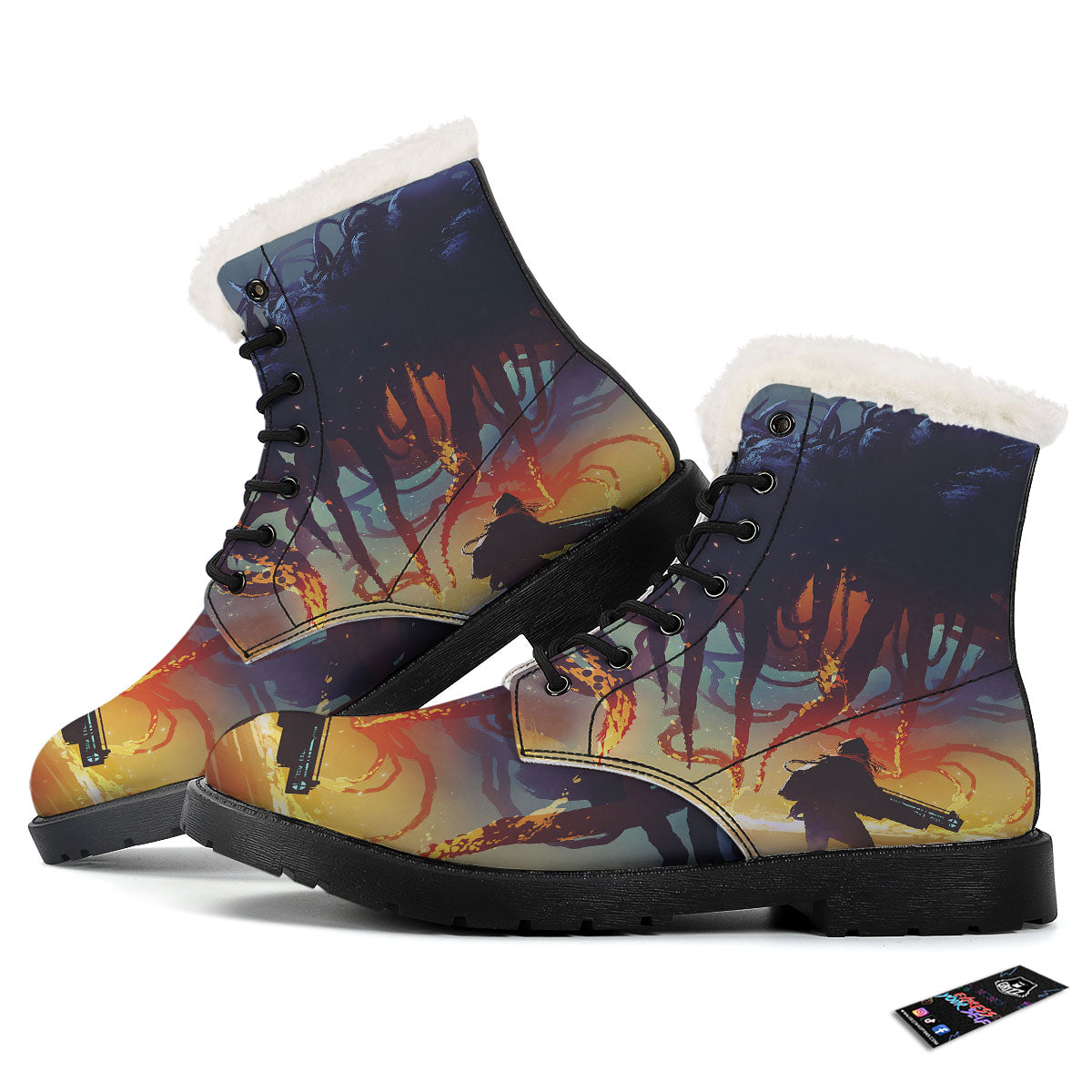 Girl Fight With Alien Octopus Monster Print Winter Boots-grizzshop