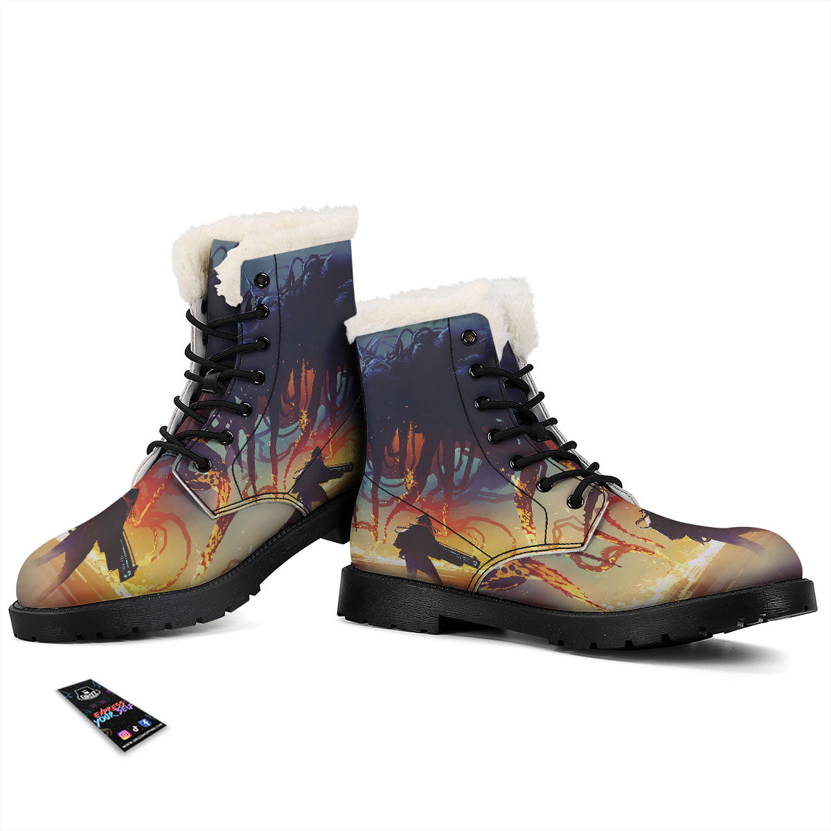 Girl Fight With Alien Octopus Monster Print Winter Boots-grizzshop
