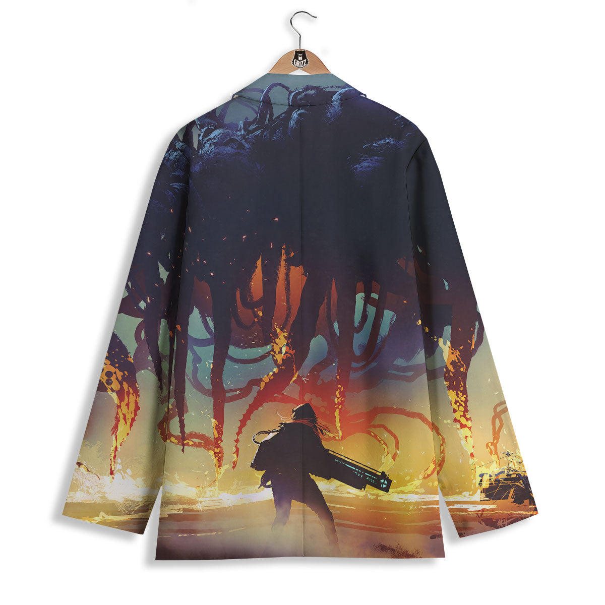 Girl Fight With Alien Octopus Monster Print Women's Blazer-grizzshop