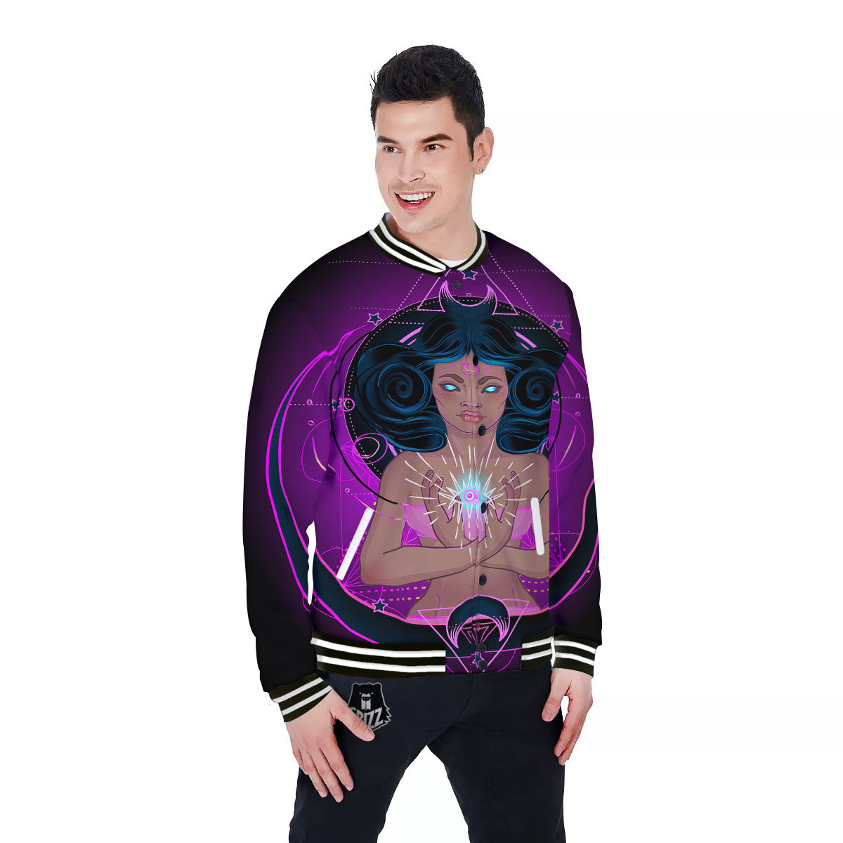Girl Wiccan And Magical Moon Print Baseball Jacket-grizzshop