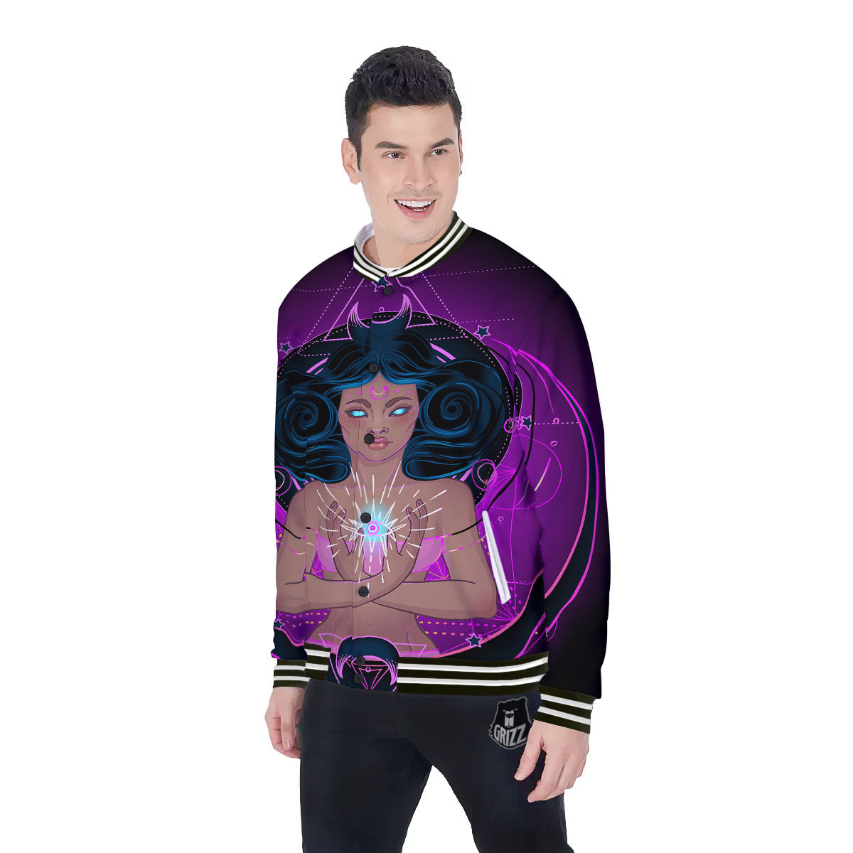 Girl Wiccan And Magical Moon Print Baseball Jacket-grizzshop