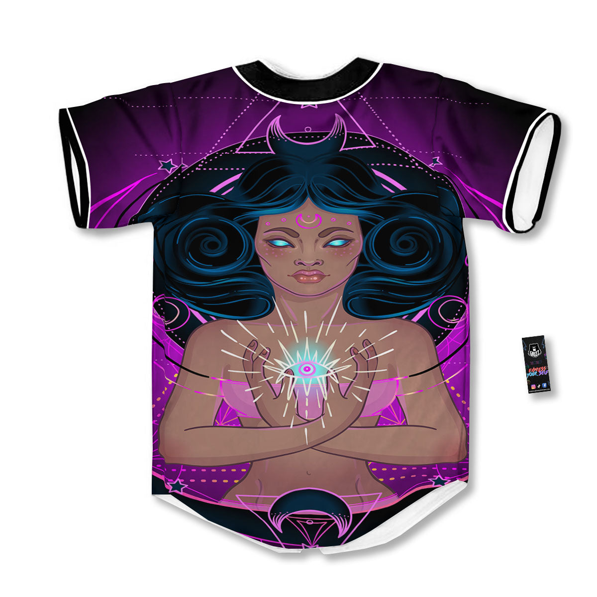 Girl Wiccan And Magical Moon Print Baseball Jersey-grizzshop
