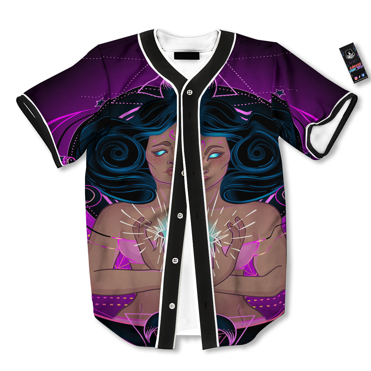 Girl Wiccan And Magical Moon Print Baseball Jersey-grizzshop