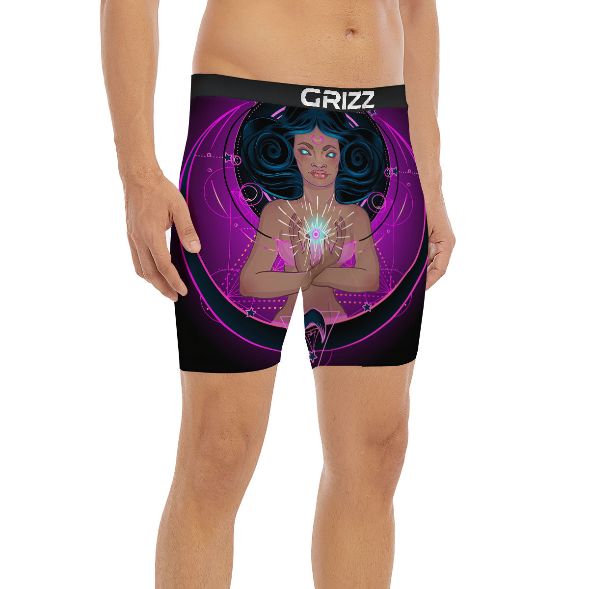 Girl Wiccan And Magical Moon Print Boxer Briefs-grizzshop