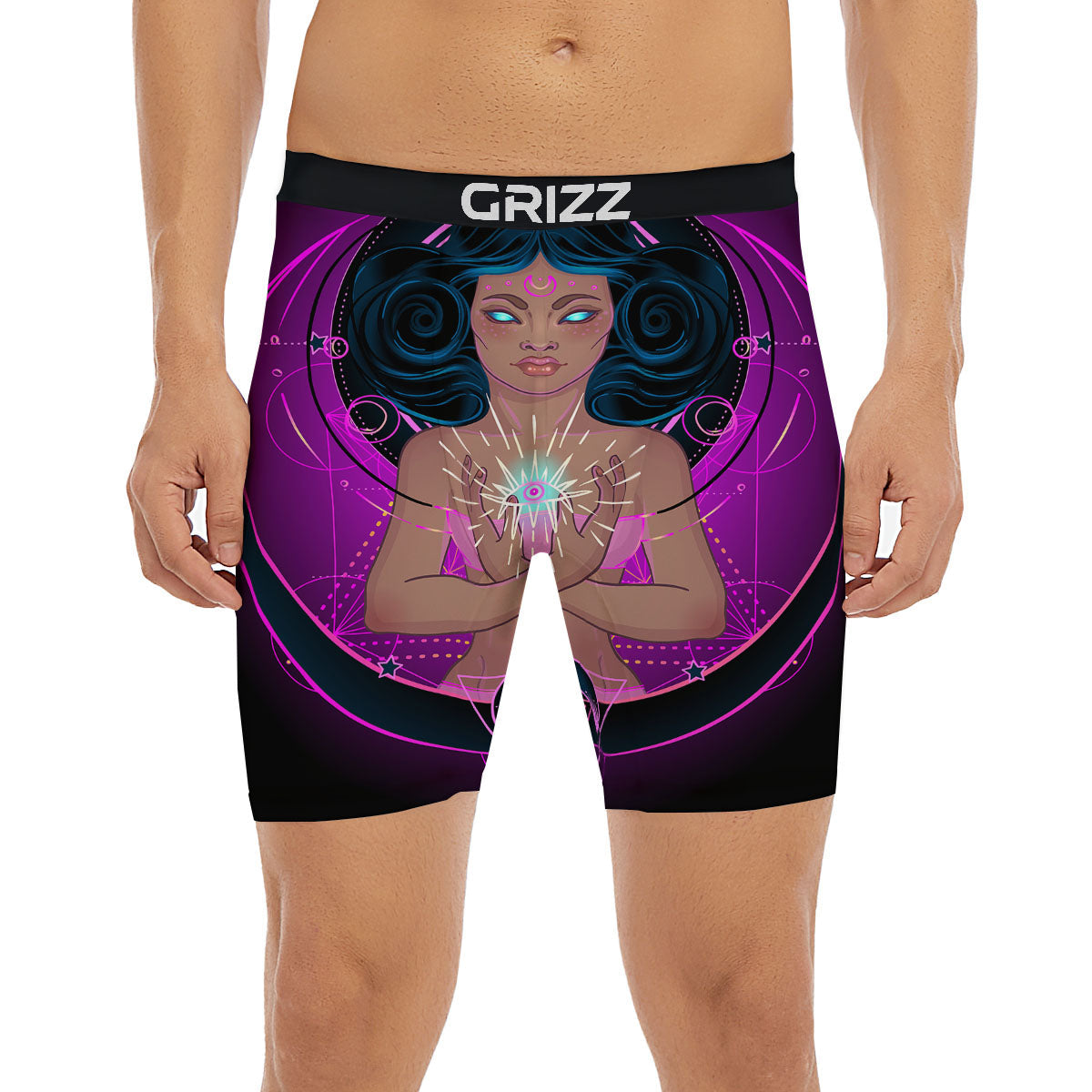 Girl Wiccan And Magical Moon Print Boxer Briefs-grizzshop