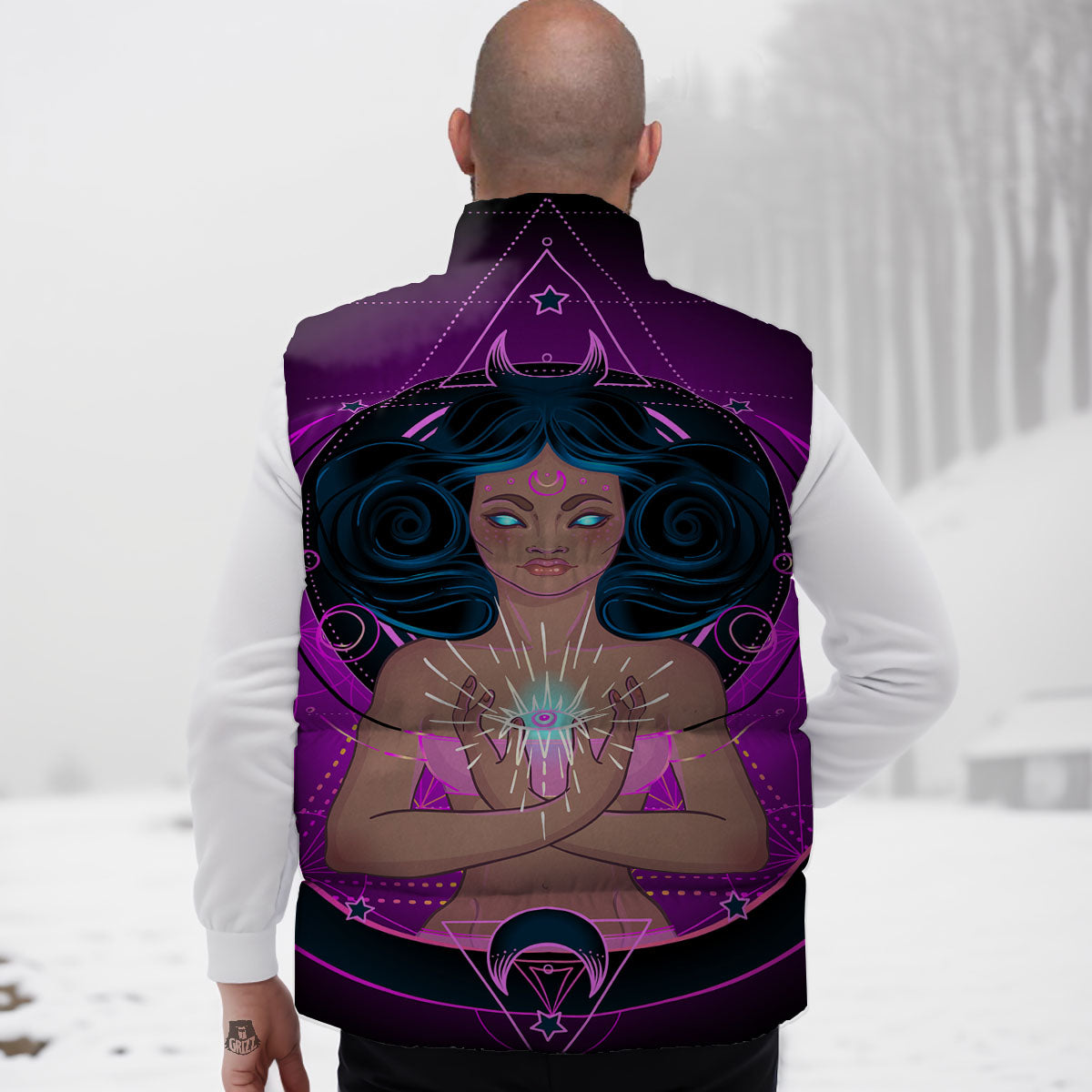 Girl Wiccan And Magical Moon Print Down Vest