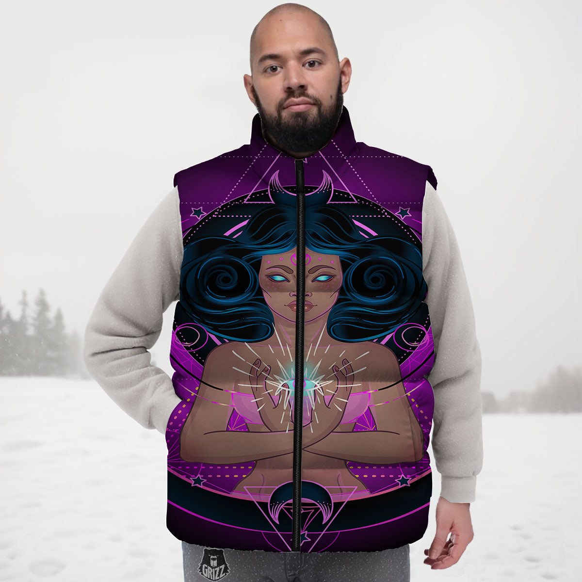 Girl Wiccan And Magical Moon Print Down Vest