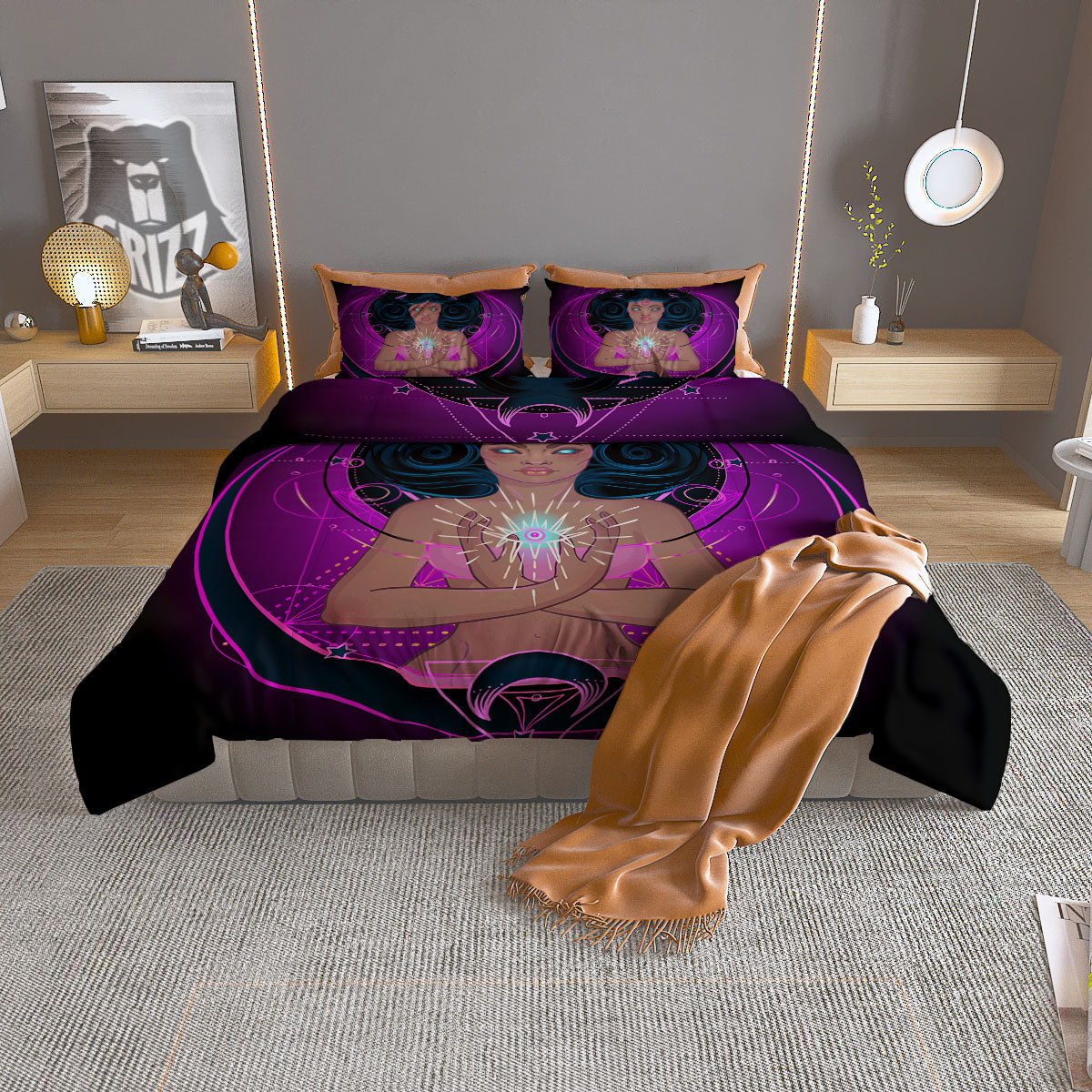 Girl Wiccan And Magical Moon Print Duvet Cover Bedding Set