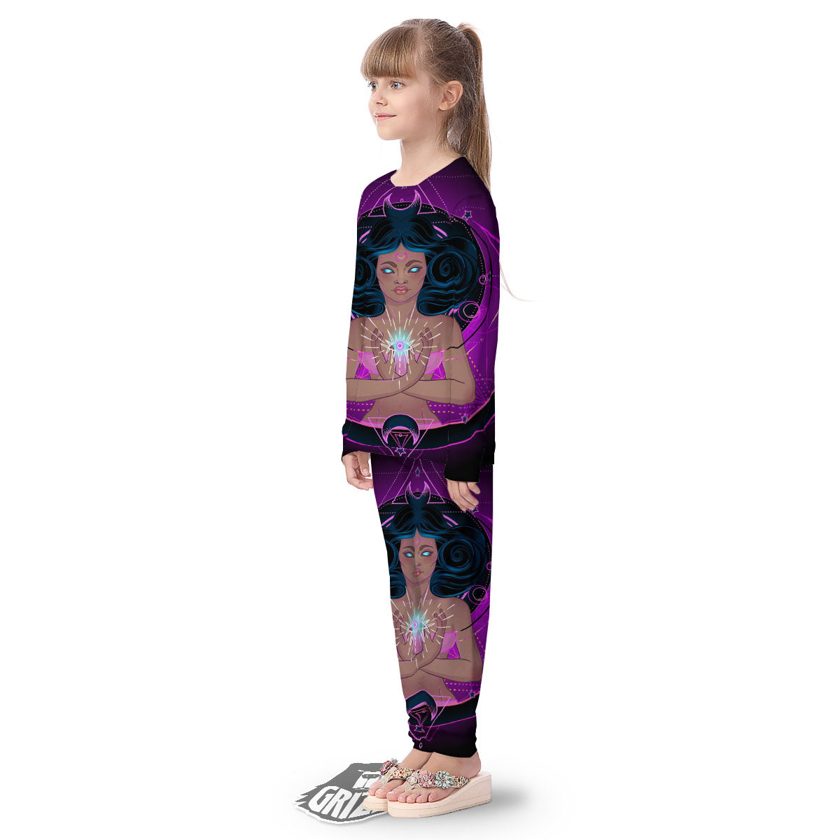 Girl Wiccan And Magical Moon Print Kid's Pajamas-grizzshop