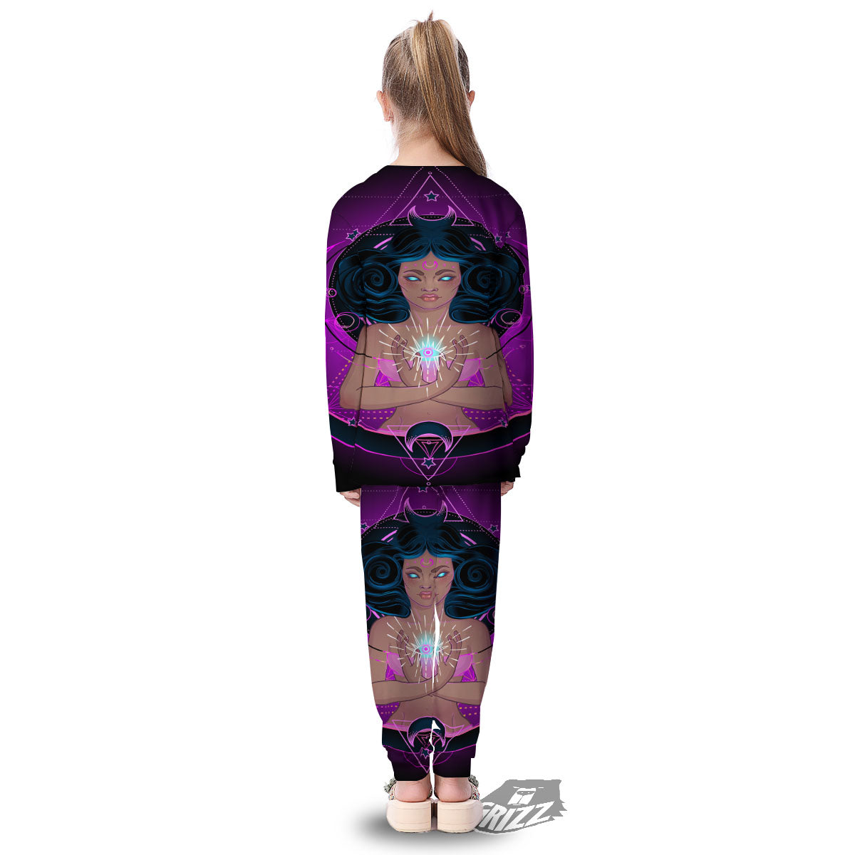 Girl Wiccan And Magical Moon Print Kid's Pajamas-grizzshop