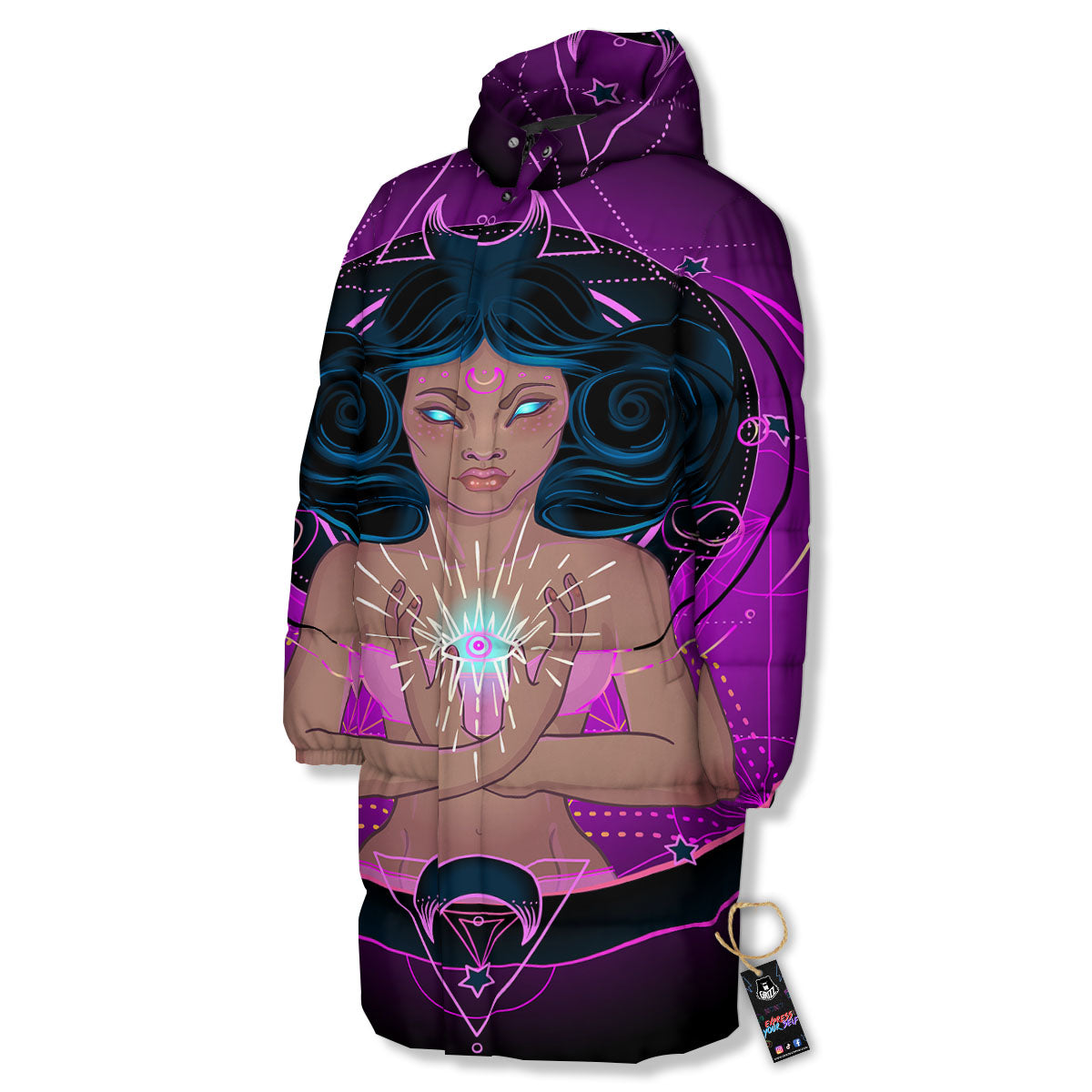 Girl Wiccan And Magical Moon Print Long Down Jacket-grizzshop