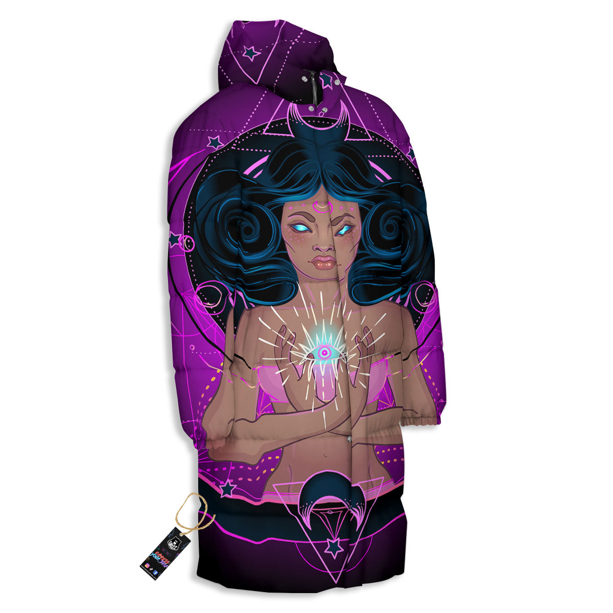 Girl Wiccan And Magical Moon Print Long Down Jacket-grizzshop