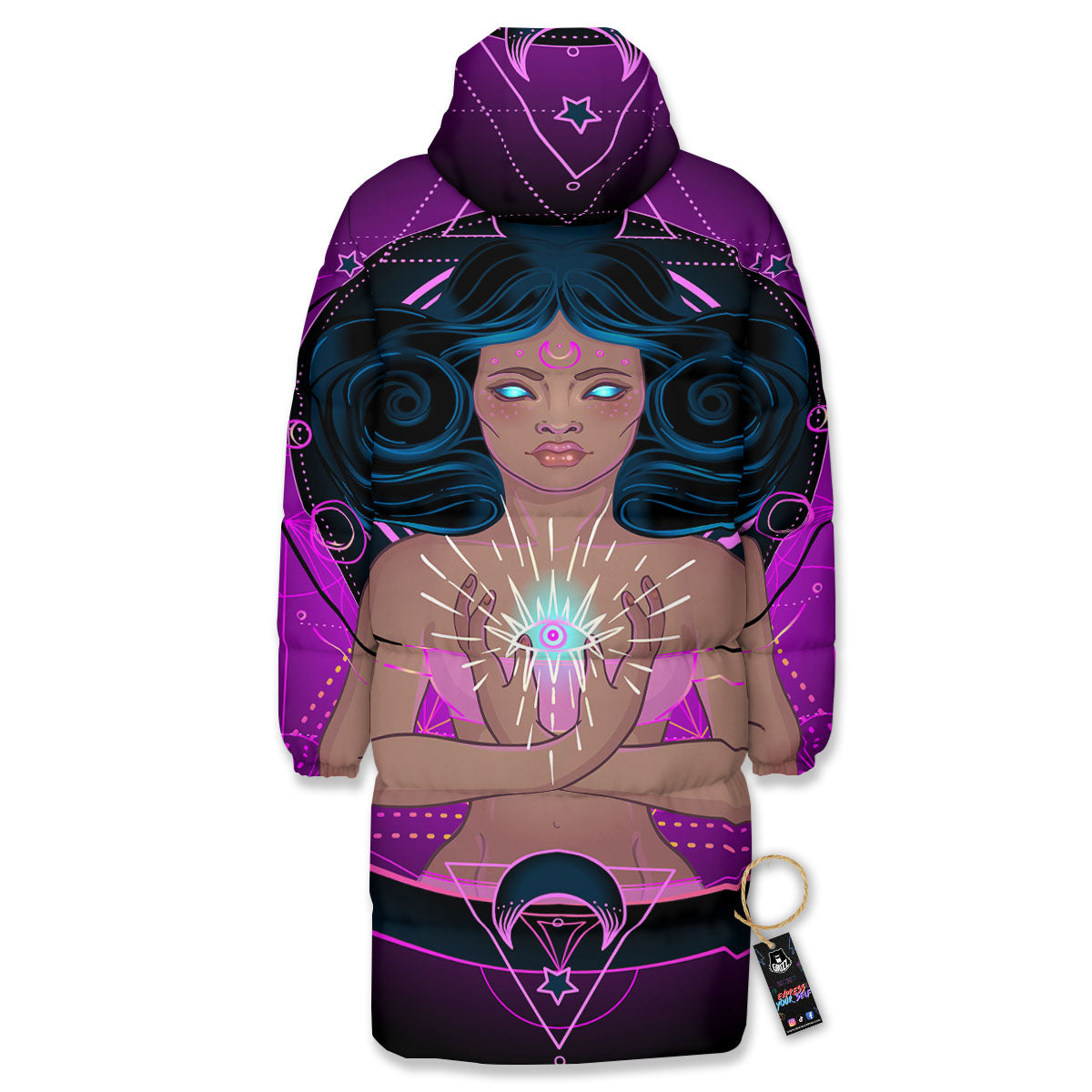 Girl Wiccan And Magical Moon Print Long Down Jacket-grizzshop