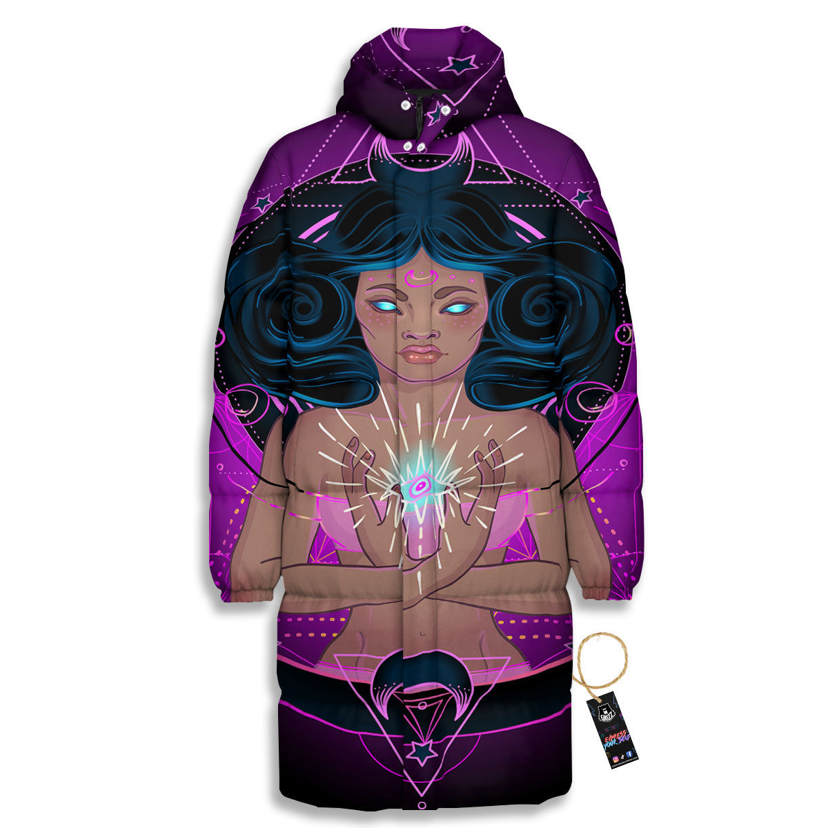 Girl Wiccan And Magical Moon Print Long Down Jacket-grizzshop