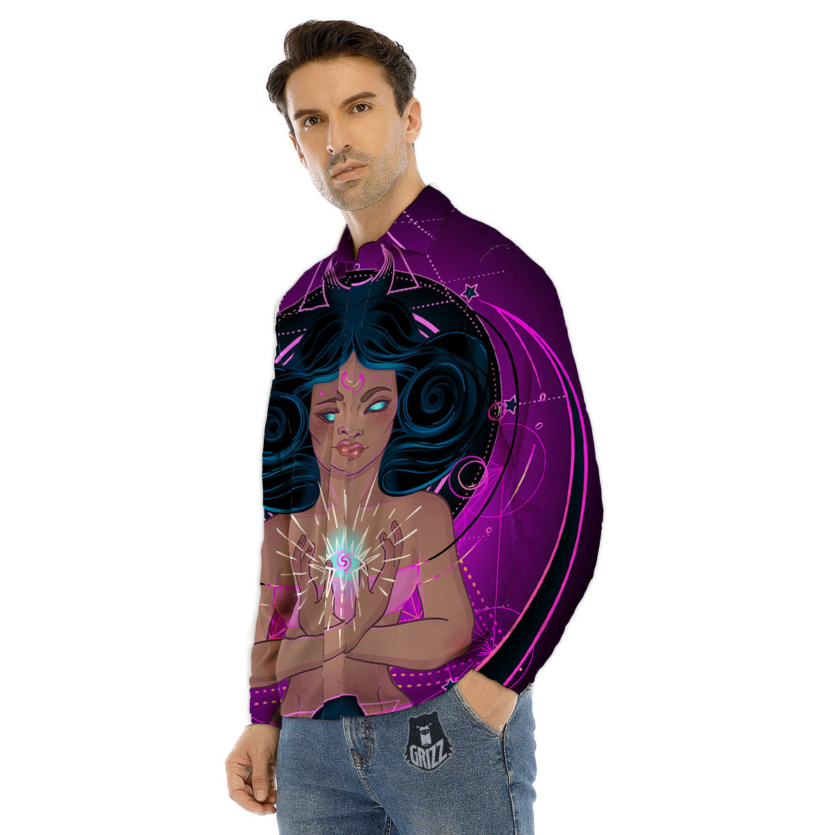 Girl Wiccan And Magical Moon Print Men's Dress Shirts-grizzshop