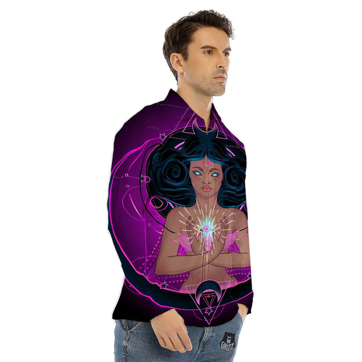 Girl Wiccan And Magical Moon Print Men's Dress Shirts-grizzshop