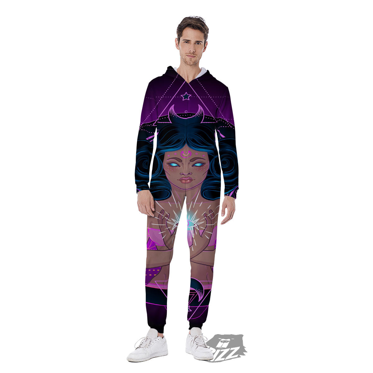 Girl Wiccan And Magical Moon Print Men's Jumpsuit-grizzshop