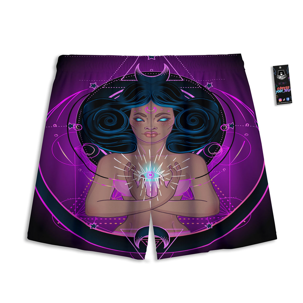 Girl Wiccan And Magical Moon Print Mesh Shorts