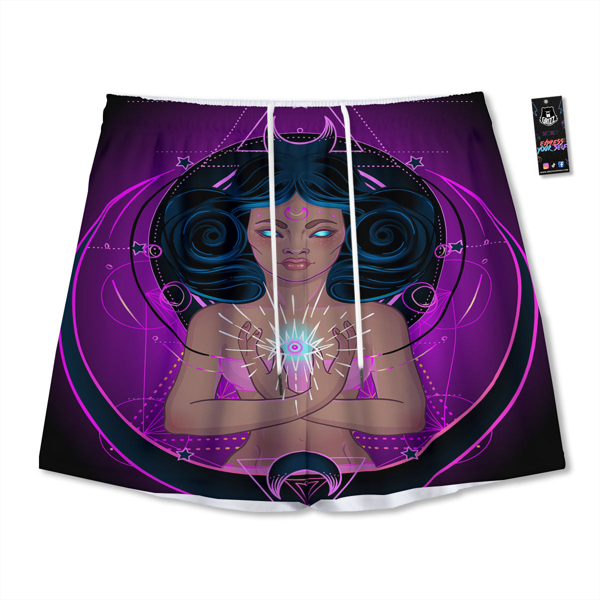 Girl Wiccan And Magical Moon Print Mesh Shorts